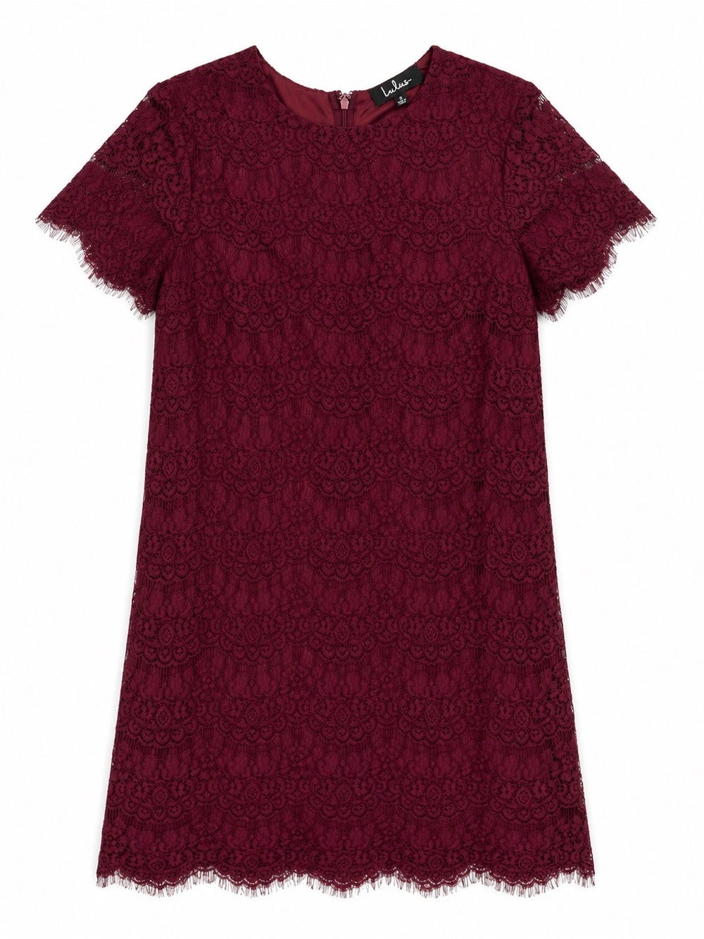 Lulu's Wine Lace Short-Sleeve Mini Dress
